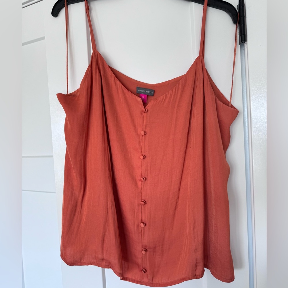 Burnt orange faux button tank top